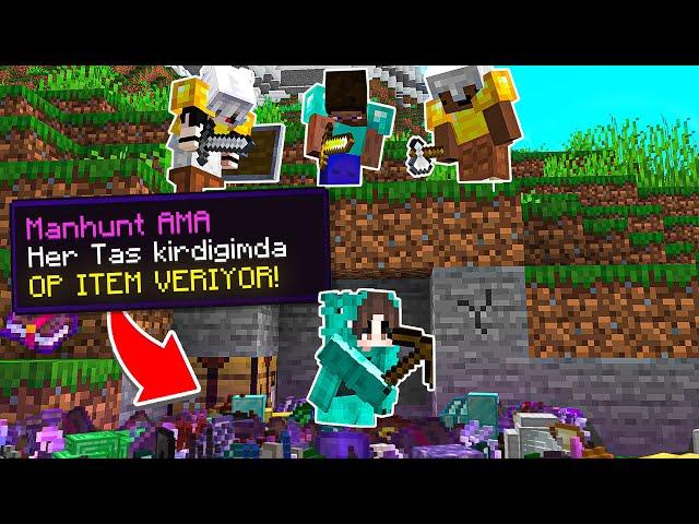 Minecraft Manhunt AMA TAŞ KIRINCA OP EŞYALAR DÜŞÜYOR !!