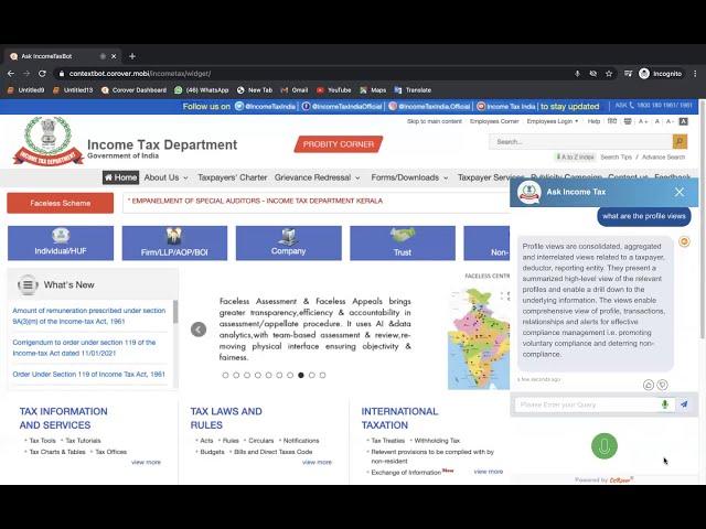 Income Tax Department of India - FaceLess Assessment - Insight Portal Chatbot - Powered by CoRover