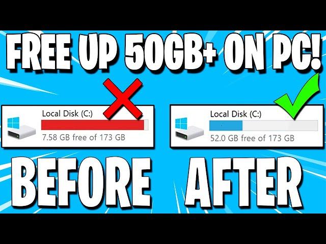 How to FREE Up Disk Space on Windows 10, 8 or 7! ️ More than 50GB+!