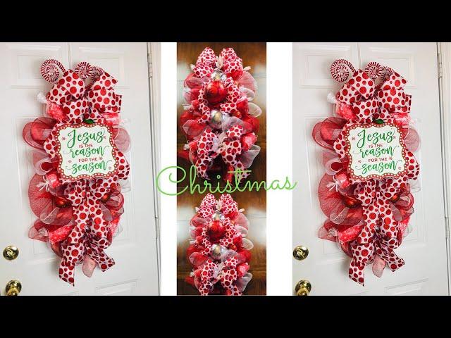 Dollar Tree Oval Christmas Centerpiece or Door Swag Wreath DIY