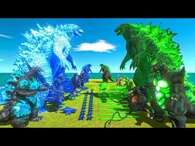 Blue Team + Blue Godzilla VS Godzilla Radiation + Green Team - Animal Revolt Battle Simulator