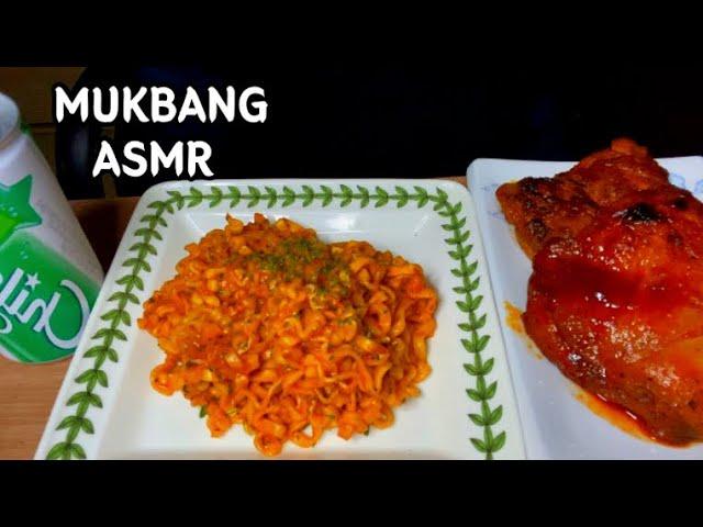 ASMR CARBO FIRE NOODLES SPICY CHICKEN LEG EATING SOUNDS MUKBANG 까르보불닭볶음면 자메이카 통다리구이 먹방