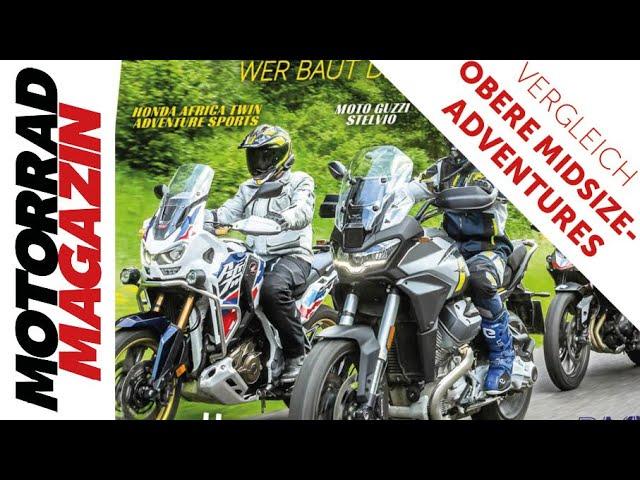 Vergleich Midsize-Adventures: Africa Twin, Moto Guzzi Stelvio, Suzuki V-Strom, Triumph Tiger GT Pro