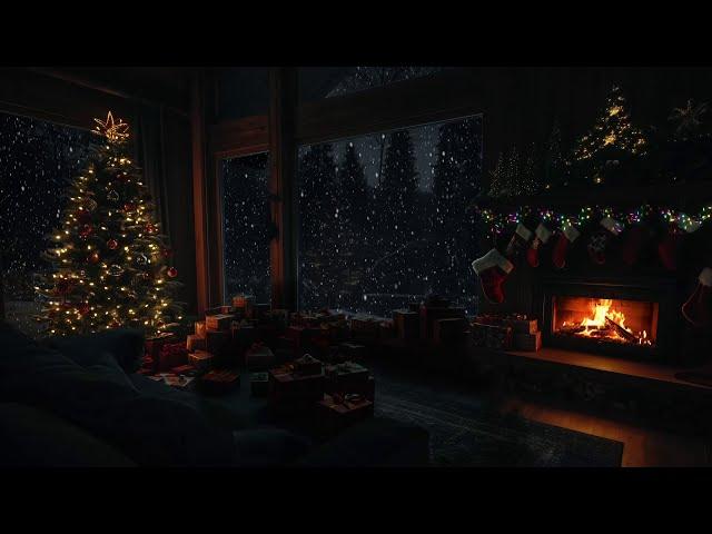 Christmas Atmosphere on a Cozy Room | Crackling Fire & Howling Wind for Deep Sleep