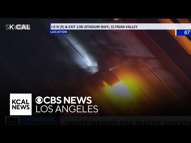 Pursuit suspect's tires briefly catch fire during pursuit near downtown LA