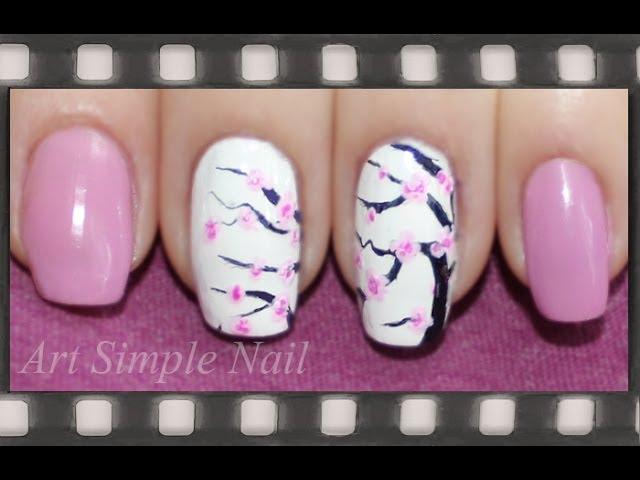 Маникюр "Сакура" акриловыми красками | Sakura Nails (Cherry Blossom)