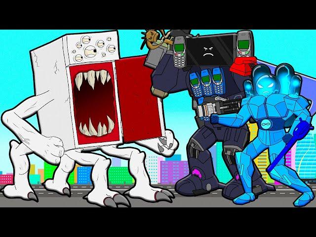 GIANT FRIDGE EATER VS TITANS PHONEMAN & TIME MACHINE MAN 1.0! Cartoon Animation