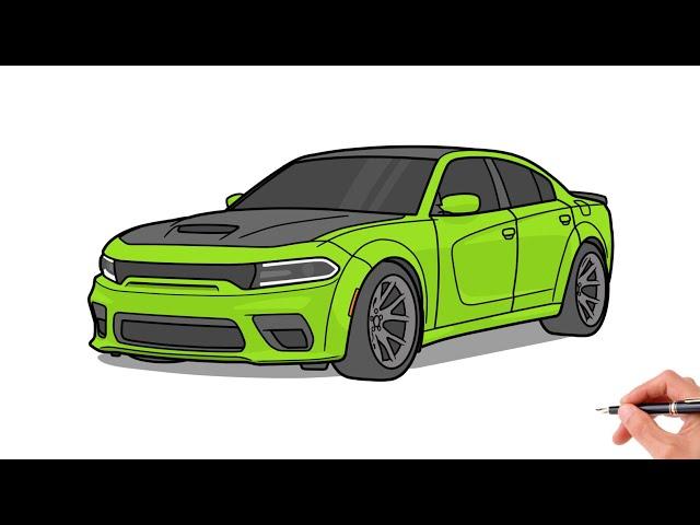 How to draw a DODGE CHARGER SRT HELLCAT REDEYE / drawing dodge charger widebody 2019 car