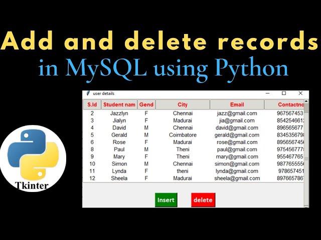 How to insert and delete rows in MySQL database using python: tkinter