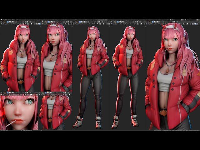 Blender 3D Character Creation (Timelapse) - Sculpting Zero Two