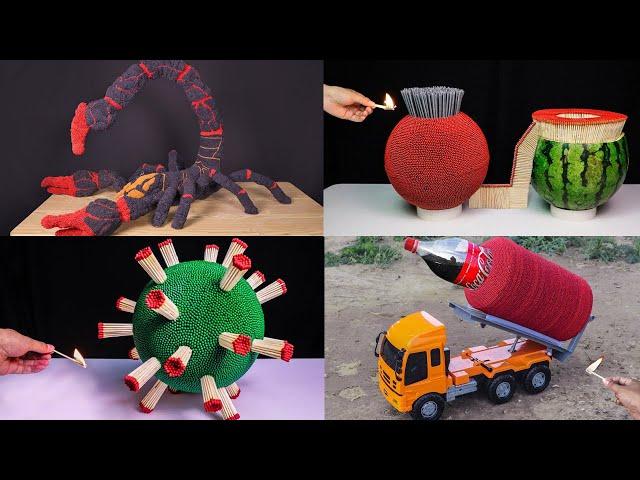 4 Most Amazing Matches Art Chain Reaction Domino Effect，The Best Match Stick Powered  Experiment！