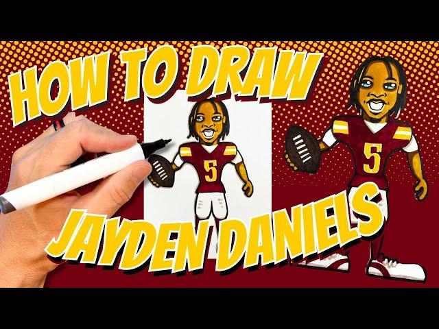 How to Draw Jayden Daniels for Kids - Washington Commanders NFL Football Player