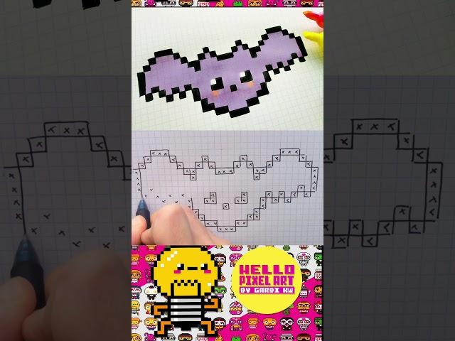 how to Draw Kawaii Bat  - Hello Pixel Art by Garbi KW #shorts