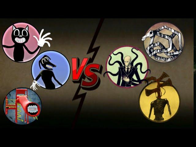 Cartoon Cat,Cartoon Dog, Extra Slide Vs Long Horse, Slender Man and Golden Siren Head