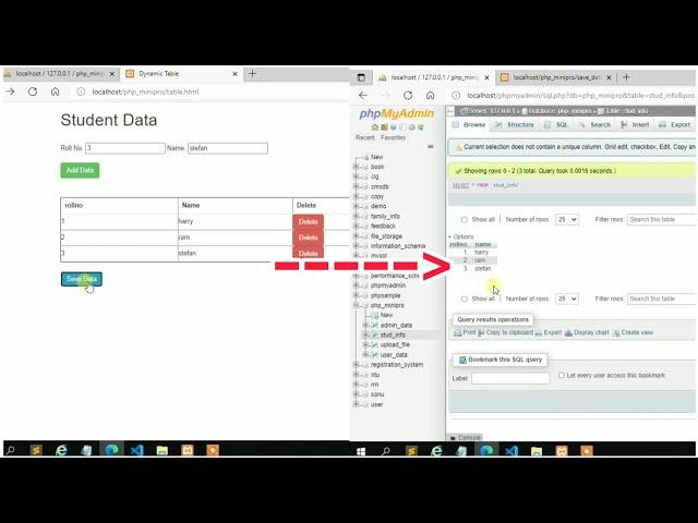 Store HTML Table data in Database | HTML | PHP | MySQL | JavaScript