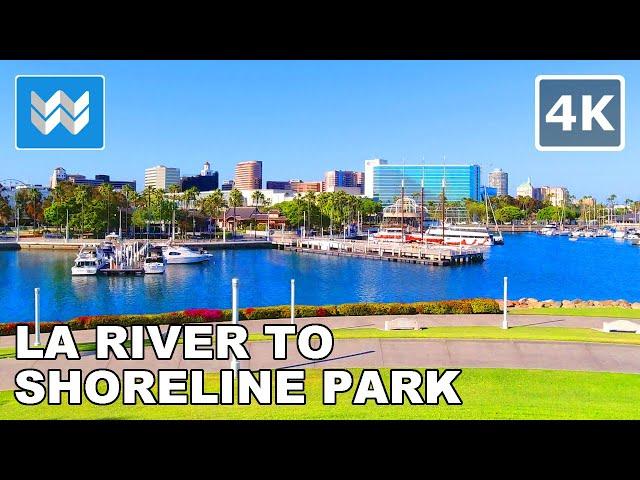 [4K] Los Angeles River Bike Trail to Shoreline Park in Long Beach, California  Virtual Cycling Tour