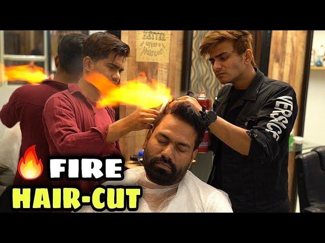 ASMR FIRE HAIR-CUT BY INDIAN BARBER SHAHIL, PROCESS TO LOOK YOUR DENSY AND HEALTHY.