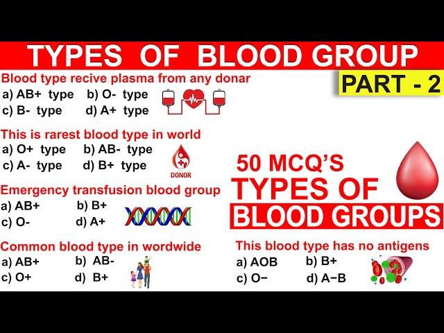 100 mcqs on Types of Blood Group Part 2 | Blood Types Mcqs | Blood Bank Mcq #bloodtypes #bloodbank