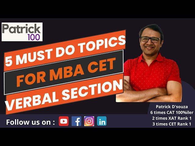 5 must do topics for MBA CET Verbal Section | MBA CET 2025 | CET Preparation | Patrick Dsouza