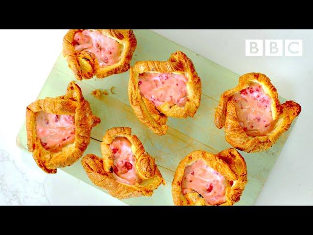 Go all out w/ raspberry cheesecake croissants!   | Nadiya's Time to Eat - BBC