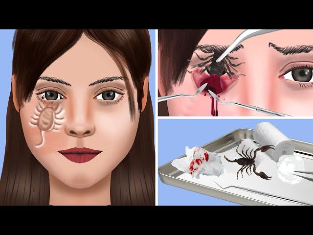 ASMR Treatment And Removal Of Scorpio From Infected Skin - ASMR Skin Care Animation | JINJJA 진짜 ASMR