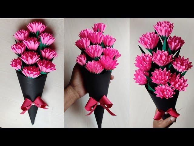 DIY Paper Flower BOUQUET | Birthday gift ideas | Flower Bouquet making at Homemade |