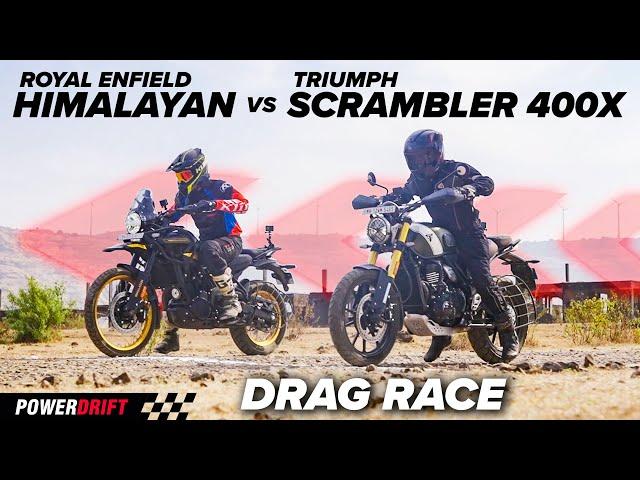 Scrambler vs ADV-Triumph Scrambler 400X Vs Royal Enfield Himalayan | Off-Road Drag Race | PowerDrift