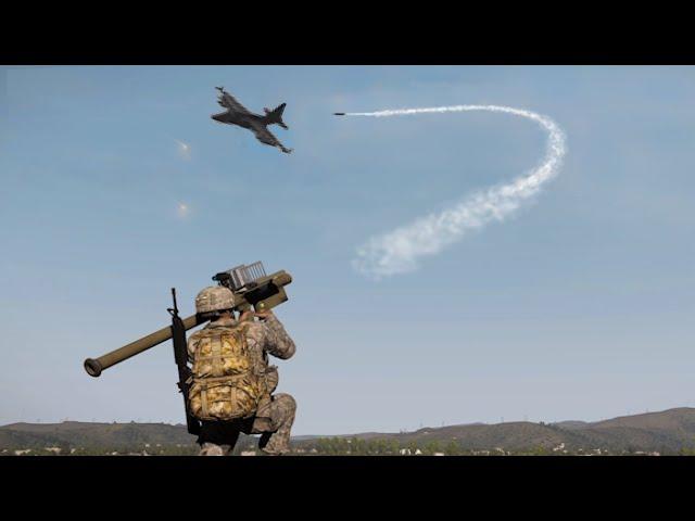 Crazy! Fighter JET being Hit by Anti-Air Missile Launcher - Milsim - ArmA 3