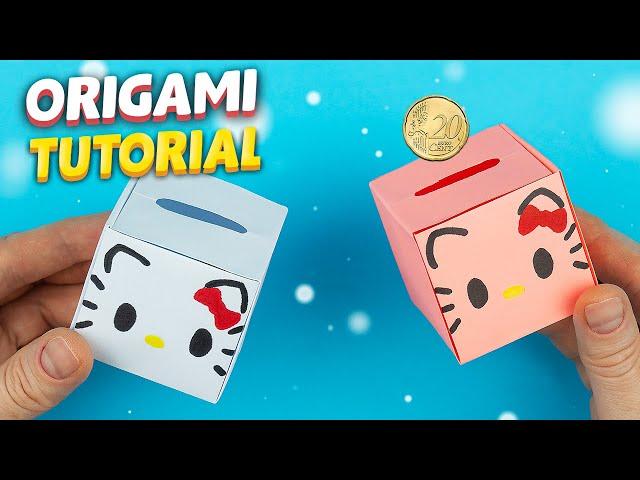 Origami piggy bank | How to make paper money box | Hello Kitty