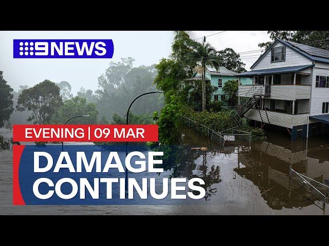 Rain from ex-Tropical Cyclone Alfred unfolds flood emergency and damaging winds | 9 News Australia