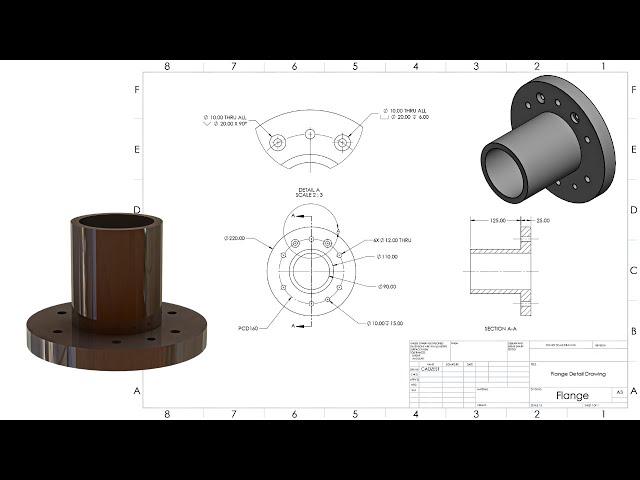 Part Drawing, Section view, Detail view- SOLIDWORKS Tutorial