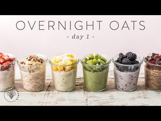 OVERNIGHT OATS 6 Ways | Easy Healthy RAINBOW Breakfasts  DAY 1 | HONEYSUCKLE