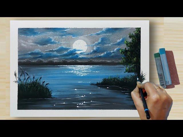 How to Draw Realistic Glowing Moonlight in Pastel - Complete Tutorial for Beginners (step by step).