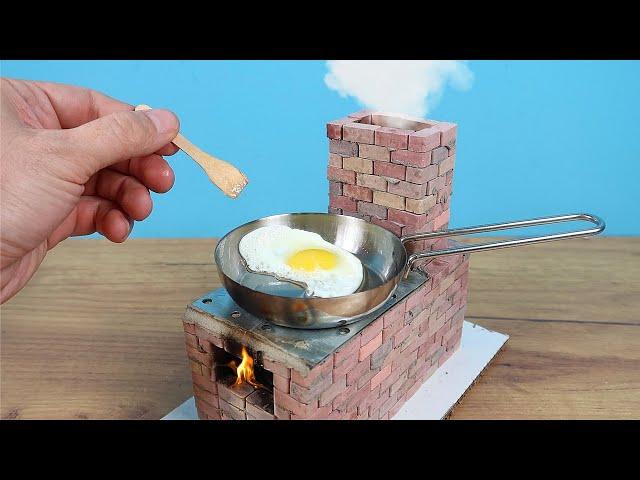 How to make a real mini oven from mini bricks and fry eggs!