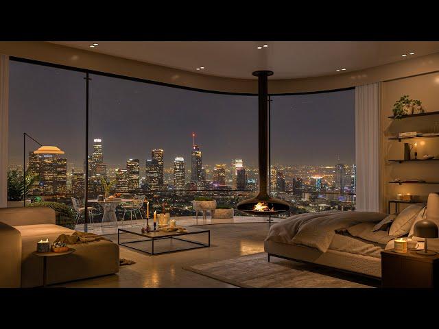 Nighttime Elegance in the City That Never Sleeps | 4K Cozy Bedroom Jazz Ambience 