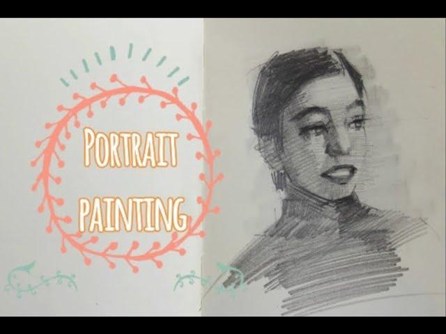 Painting portrait sketch. Demonstration