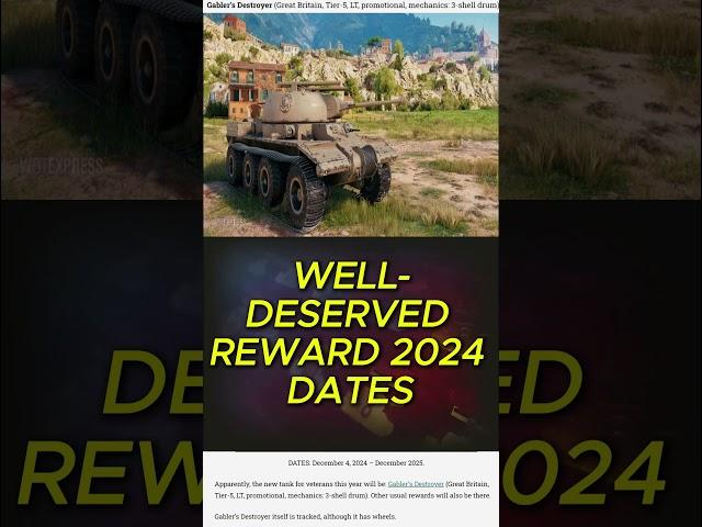 World of Tanks - Well Deserved Reward 2024 Dates