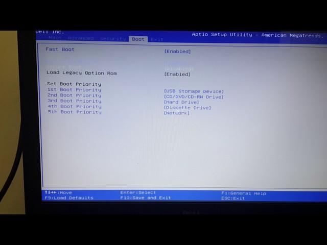 Настройки BIOS в ноутбуке DELL для загрузочной флешки.