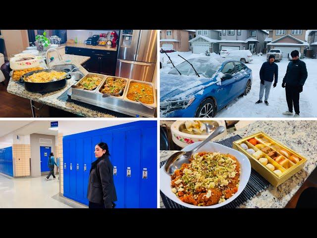 Friend k ghar ki Dawat | Snowy day aur dawat | High school ka visit in Canada |Snow main hamari life