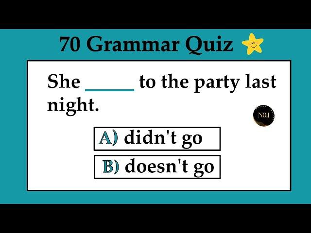 70 Grammar Quiz | All 12 Tenses Mixed test | Test your English Grammar | No.1 Quality English