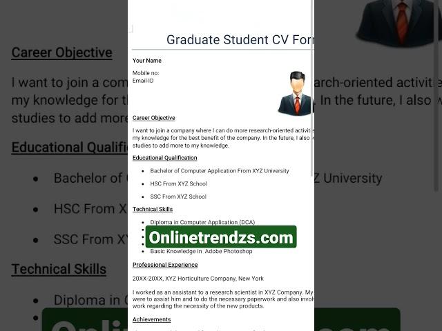 Best Graduate Student CV Format 2024 #resumeformat #shortsvideo