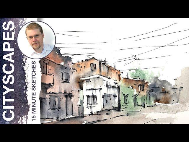 #114 Ink Pen Street Sketching (Watercolor Cityscape Tutorial)