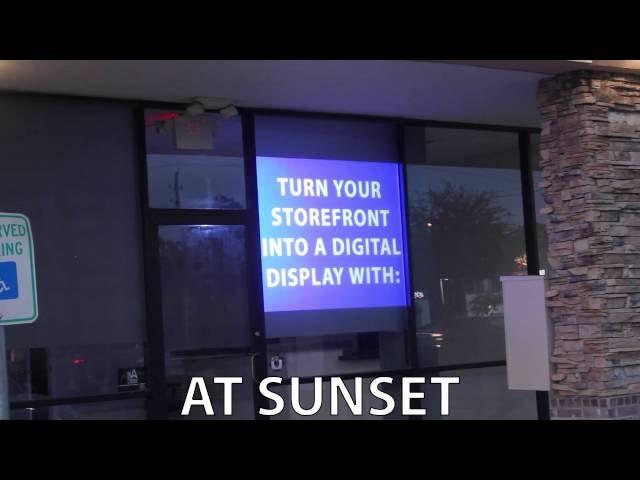 Visible Vitrum Timeline Video: Store Window Projection During Day Time, Sunset, and Evening