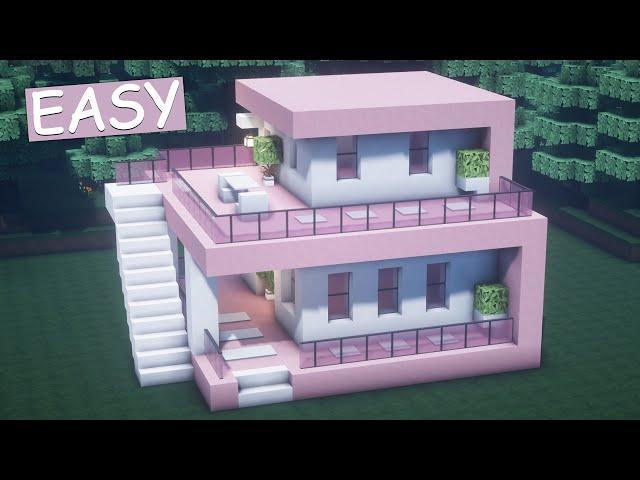 minecraft : Building a gorgeous pink house in Minecraft, with two floors! GamePlay