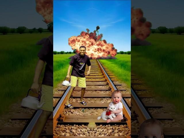 White colors Cute cat & baby vs gorilla &traindriver tom vfx #funny #video