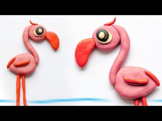 How to make a plasticine bird. Pink flamingo. Modeling clay tutorial.