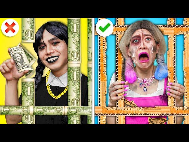 Rich Wednesday vs Poor Enid in Cardboard Jail | Cardboard Kingdom