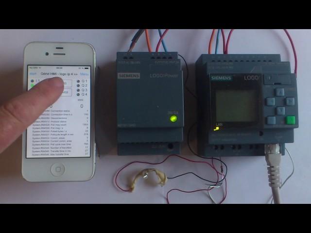 Odrid HMI on iPhone 4 controls Siemens LOGO! 0BA8 PLC