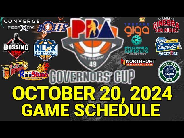 PBA Game Schedule Today | October 20, 2024 | PBA Governors' Cup Schedule Update