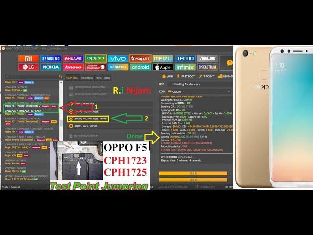 Oppo F5 (CPH1723 & CPH1725 ) Pin Lock & Frp Lock Remove By Unlock tool - R.i Nijam